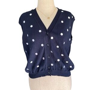 United Colors Of Benetton Sweater Vest Women M 46 Navy Polka Dot Italy Preppy